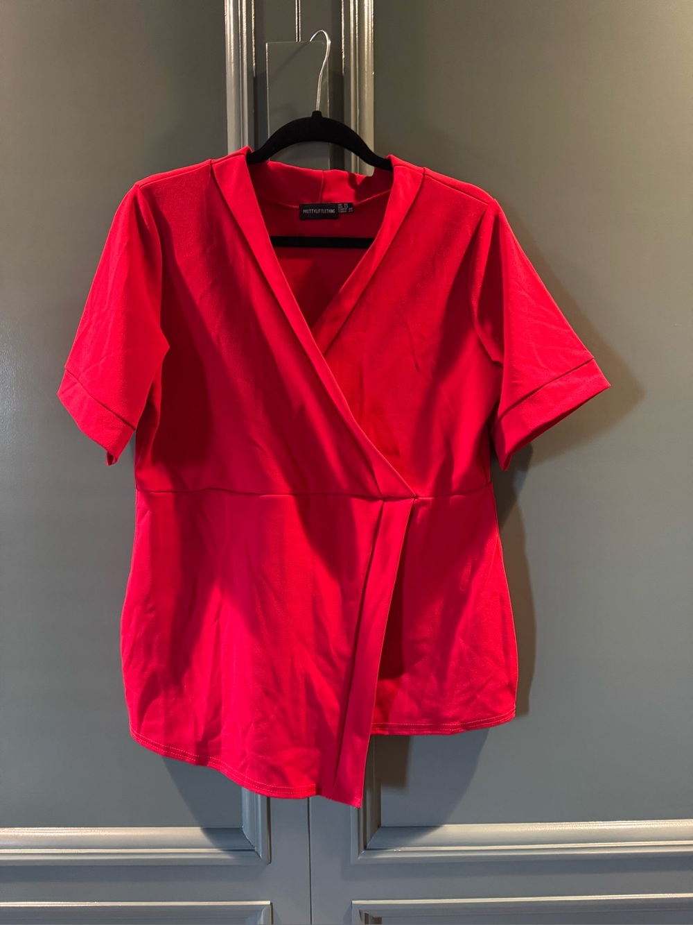 PrettyLittleThing Bright Red Wrap-Style Short Sleeve Top